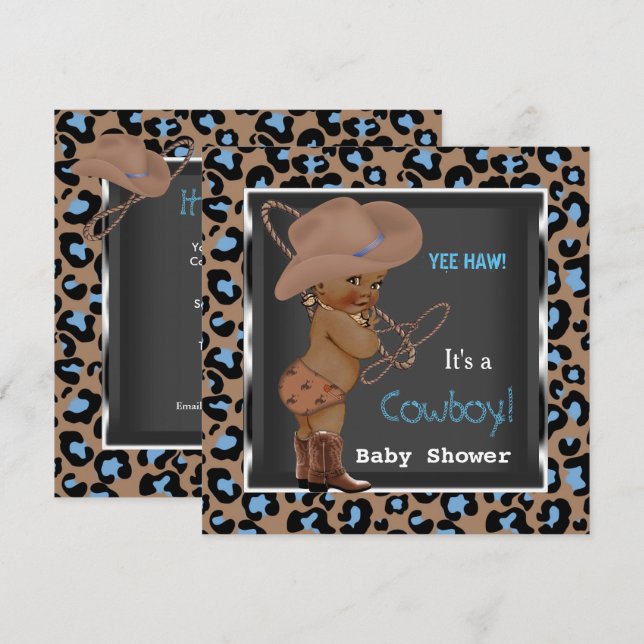 Cowboy Baby Shower Boy Blue Brown Ethnic Invitation (Front/Back)