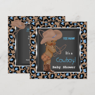 Cowboy Baby Shower Boy Blue Brown Ethnic Invitation