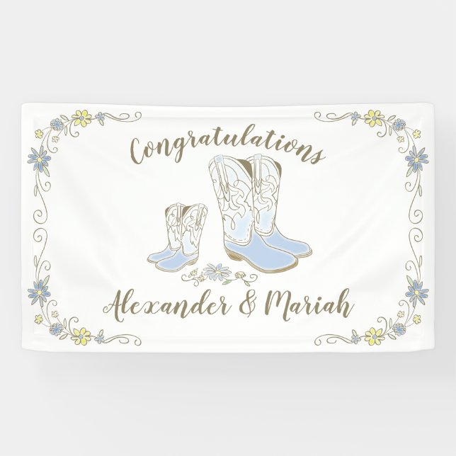 Cowboy Baby Shower Country Western Blue Boy Banner (Horizontal)