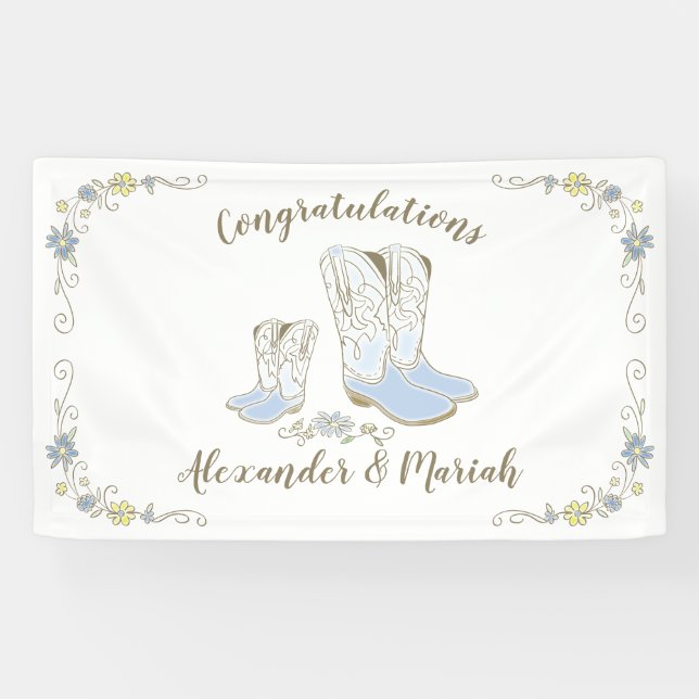 Cowboy Baby Shower Country Western Blue Boy Banner (Horizontal)