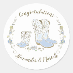 Cowboy Baby Shower Country Western Blue Boy Classic Round Sticker