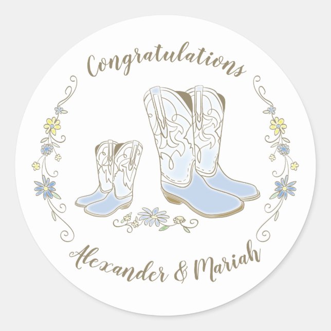 Cowboy Baby Shower Country Western Blue Boy Classic Round Sticker (Front)