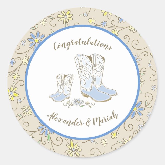 Cowboy Baby Shower Country Western Blue Boy Classic Round Sticker (Front)