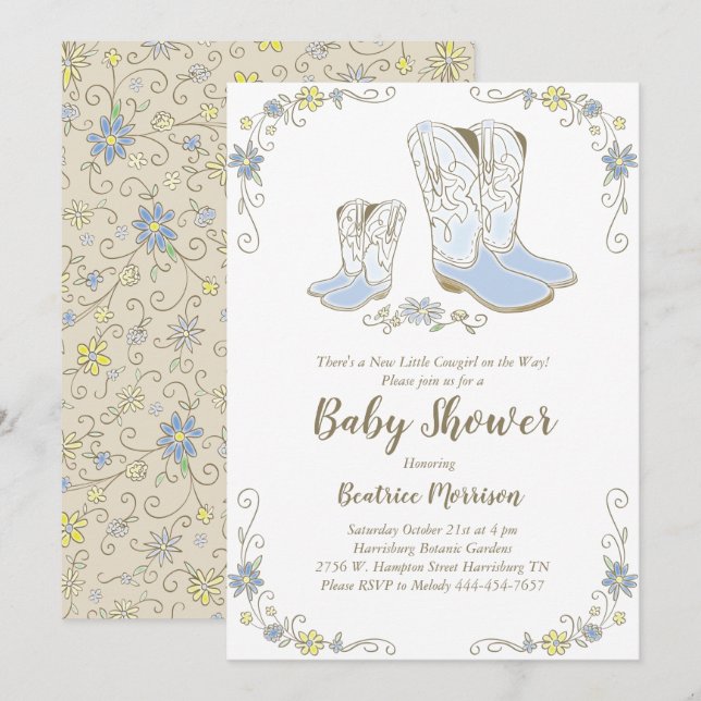 Cowboy Baby Shower Country Western Blue Boy Invitation (Front/Back)