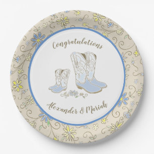 Cowboy Baby Shower Country Western Blue Boy Paper Plate
