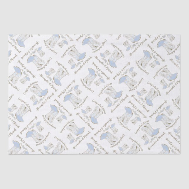 Cowboy Baby Shower Country Western Blue Boy Tissue Paper (Front)