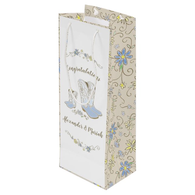 Cowboy Baby Shower Country Western Blue Boy Wine Gift Bag (Back Angled)