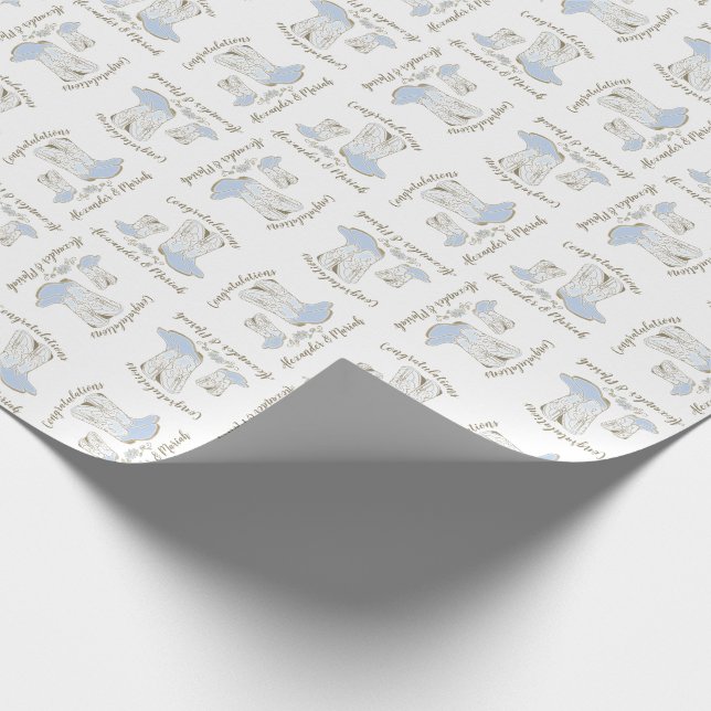 Cowboy Baby Shower Country Western Blue Boy Wrapping Paper (Corner)