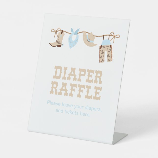 Cowboy Baby Shower Diaper Raffle Pedestal Sign (Front)