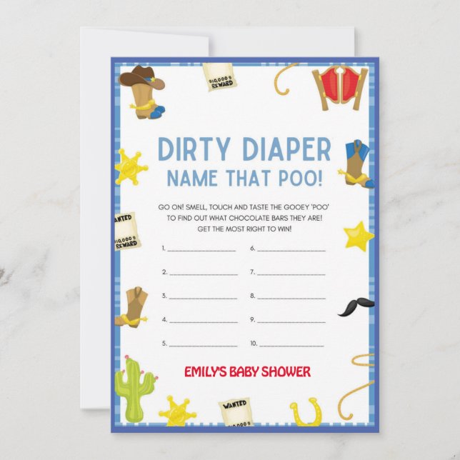 Cowboy Baby Shower Game - Editable Name, 5x7 size  Invitation (Front)