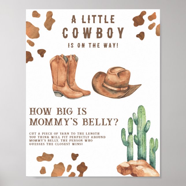 Cowboy baby shower How big is mummy's belly game Poster (Front)