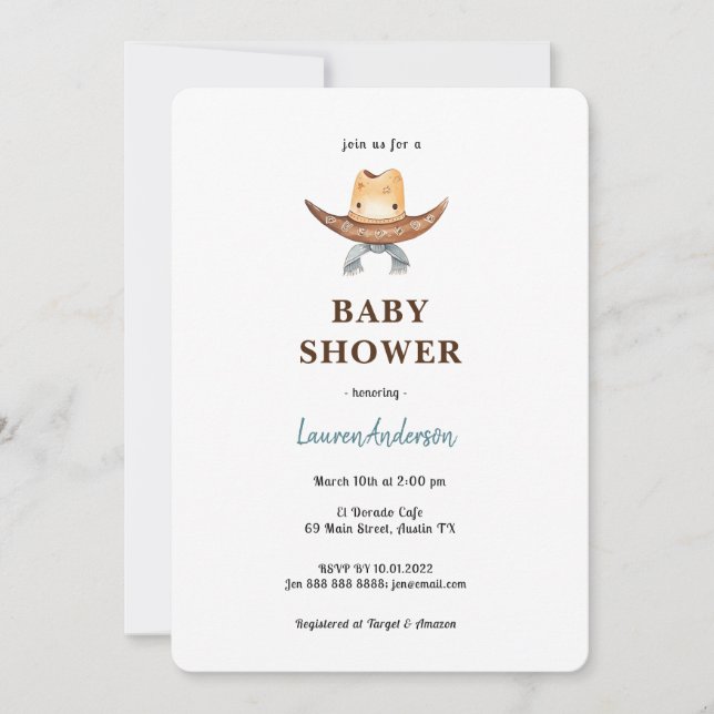 Cowboy Baby Shower Invitation (Front)