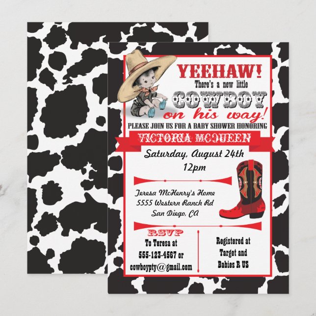 Cowboy Baby Shower Invitation (Front/Back)