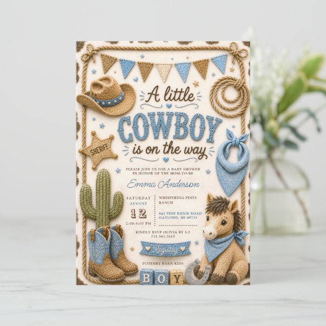 Cowboy Baby Shower Invitation (Standing Front)