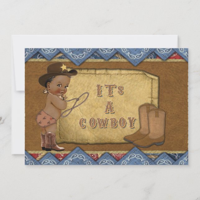 Cowboy Baby Shower Invitation African American (Front)