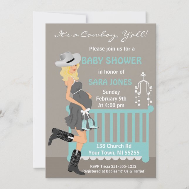 Cowboy Baby Shower Invitation - Blonde Western (Front)