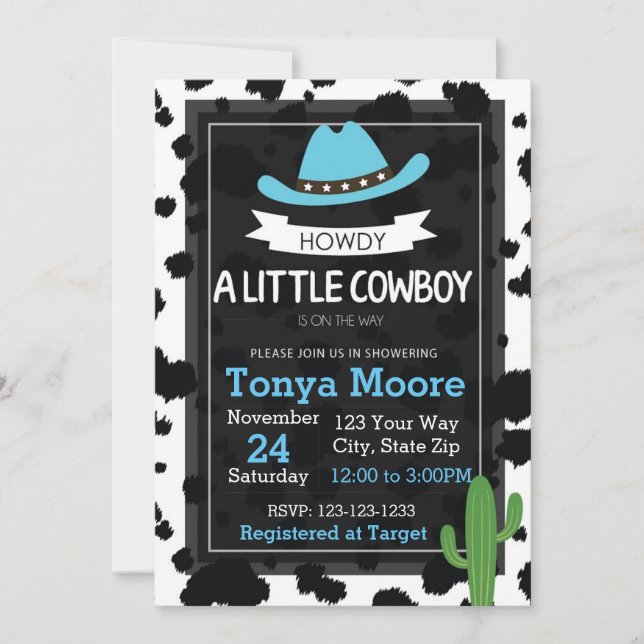 Cowboy Baby Shower Invitation (blue) (Front)