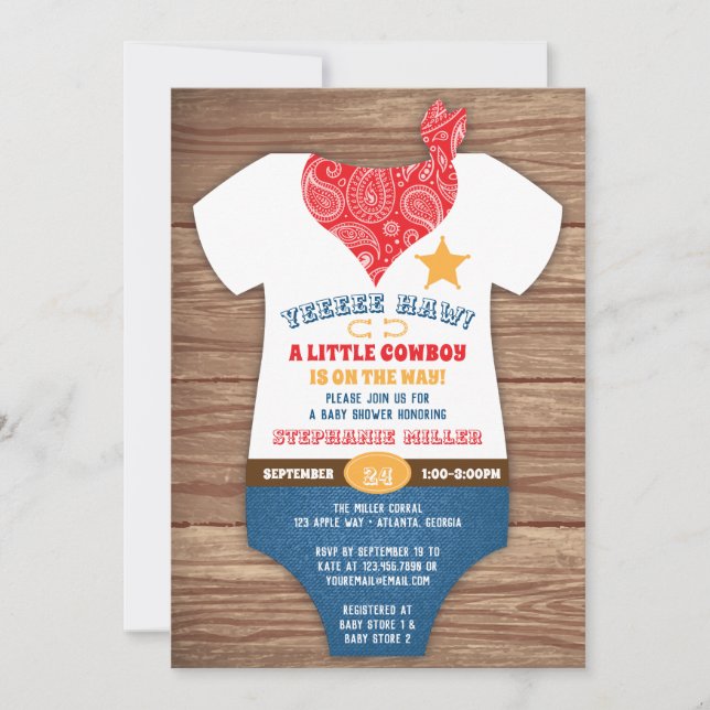 Cowboy Baby Shower Invitation, Cow Print, Paisley Invitation (Front)