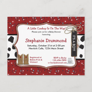 Cowboy Baby Shower Invitation in Red Bandanna Postcard