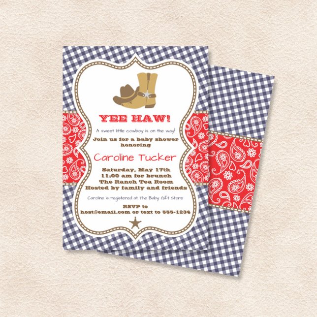 Cowboy Baby Shower Invitation Navy and Red Paisley (Creator Uploaded)