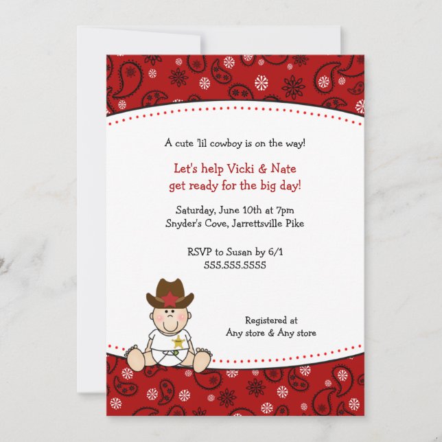 Cowboy Baby Shower Invitation Red Bandanna (Front)