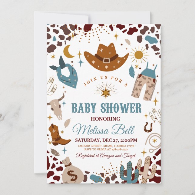 Cowboy Baby Shower invitation Wild West Invitation (Front)