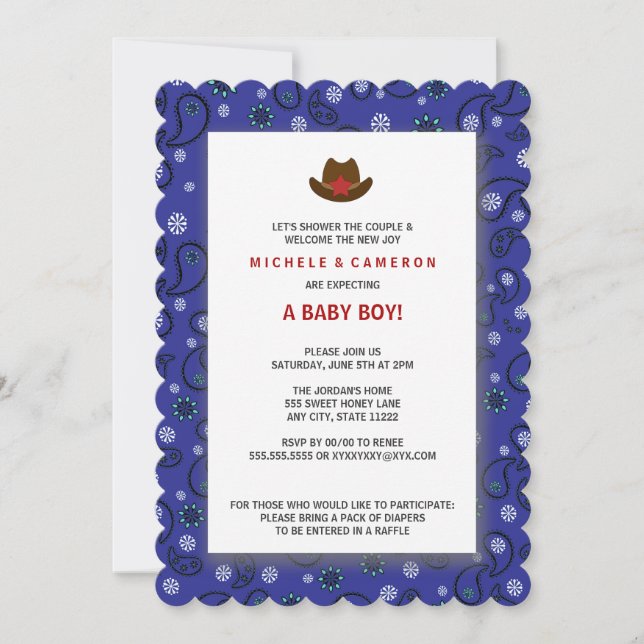 Cowboy Baby Shower Invite WESTERN BLUE BANDANA (Front)