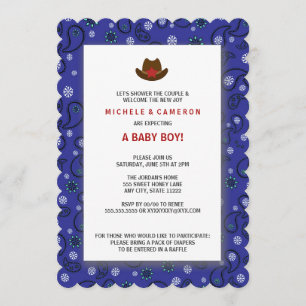 Cowboy Baby Shower Invite WESTERN BLUE BANDANA