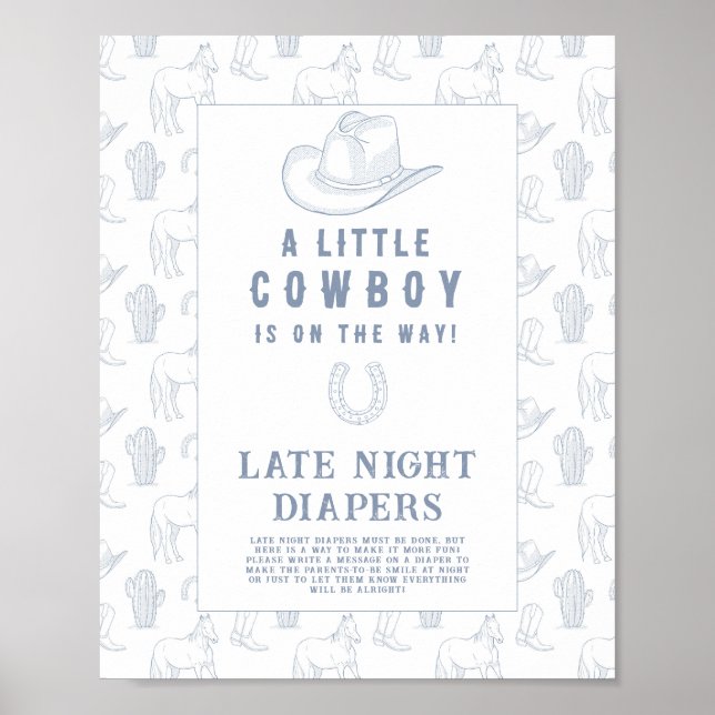 Cowboy baby shower Late night diapers game Poster (Front)