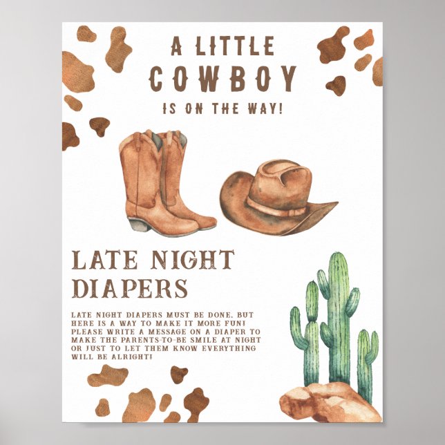 Cowboy baby shower Late night diapers game Poster (Front)