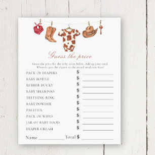 Cowboy baby shower - Price Guess Game