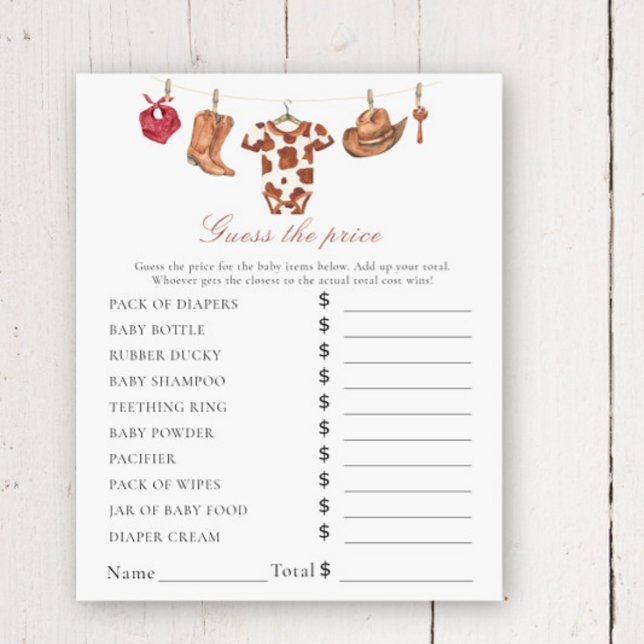 Cowboy baby shower - Price Guess Game (Creator Uploaded)