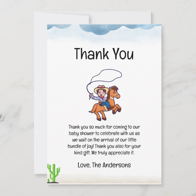Cowboy Baby Shower Thank You Card (Front)