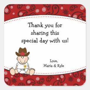 Cowboy Baby Shower Thank You Favour Sticker