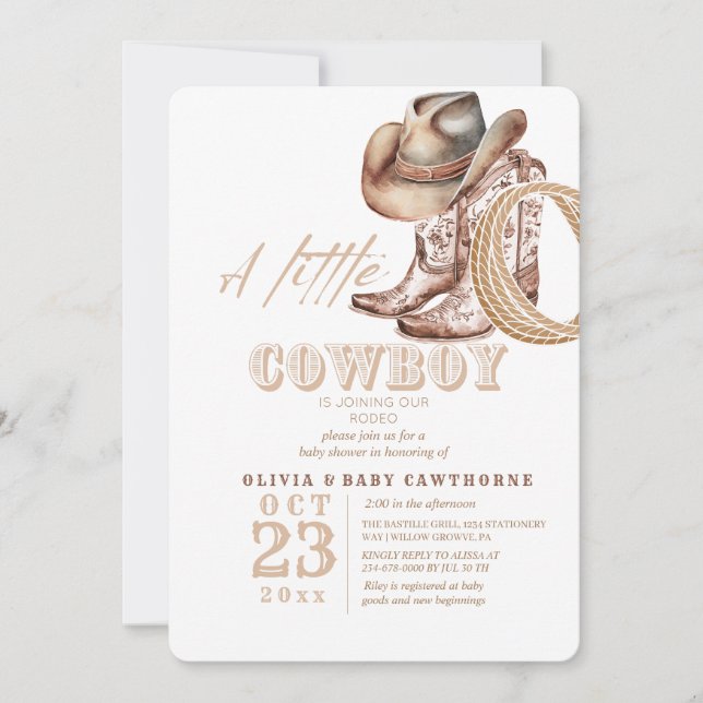 Cowboy Baby Shower Watercolor Rustic  Invitation (Front)