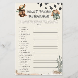 Cowboy Baby Word Scramble Western Shower Game