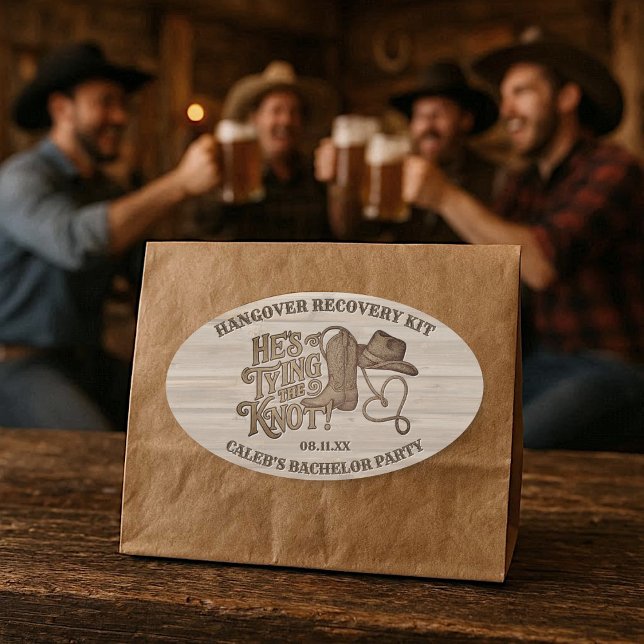 Cowboy Bachelor Party Hangover Recovery Kit Oval Sticker (Creator Uploaded)
