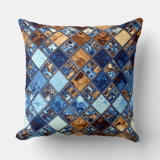 Cowboy Bandanna Blue Mosaic Pattern Original Art Cushion (Front)