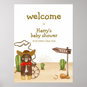 Cowboy Bear Western Cactus Baby Shower Welcome  Poster