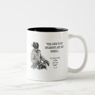 COWBOY: BIBLE: STRENTGH, SHIELD: PENCIL REALISM Two-Tone COFFEE MUG