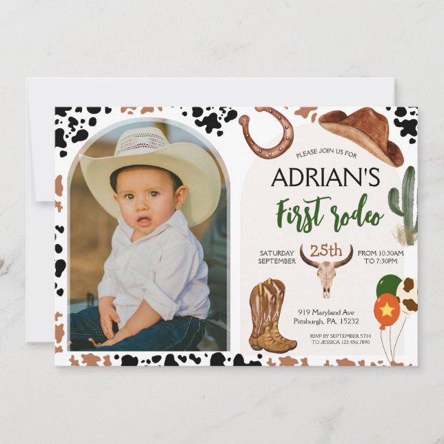 Cowboy Birthday 1st Rodeo Birthday Party Invitation (Front)