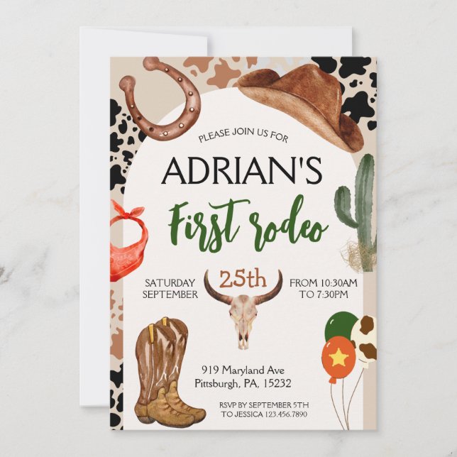 Cowboy Birthday 1st Rodeo Birthday Party Invitation (Front)