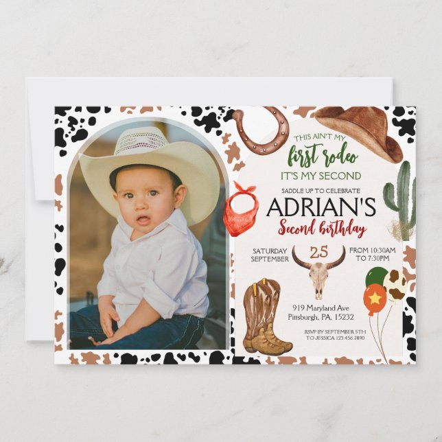 Cowboy Birthday 2nd Rodeo Birthday Party Invitation (Front)