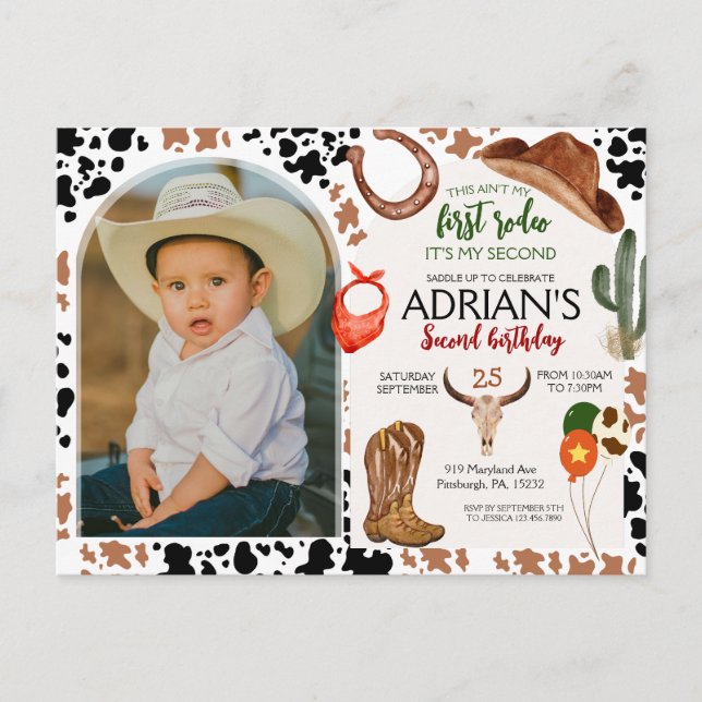 Cowboy Birthday 2nd Rodeo Birthday Party Postcard (Front)