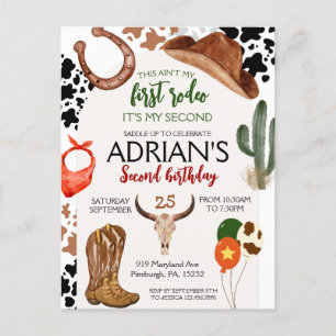 Cowboy Birthday 2nd Rodeo Birthday Party Postcard