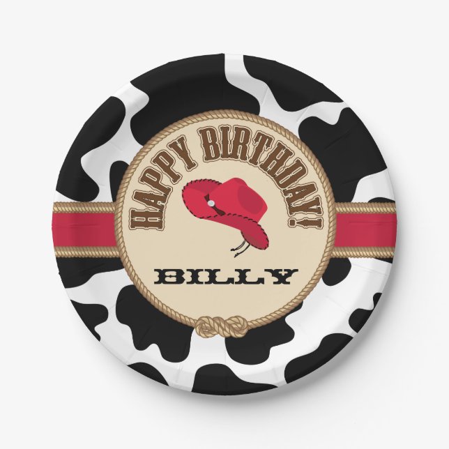 Cowboy Birthday, Customisable Plates (Front)