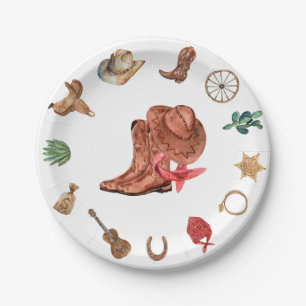 Cowboy Birthday First Rodeo Western Paper Plate