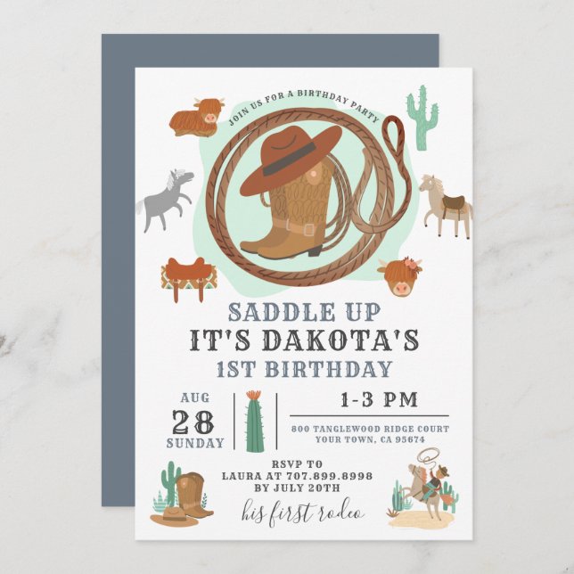 Cowboy Birthday Invitation (Front/Back)