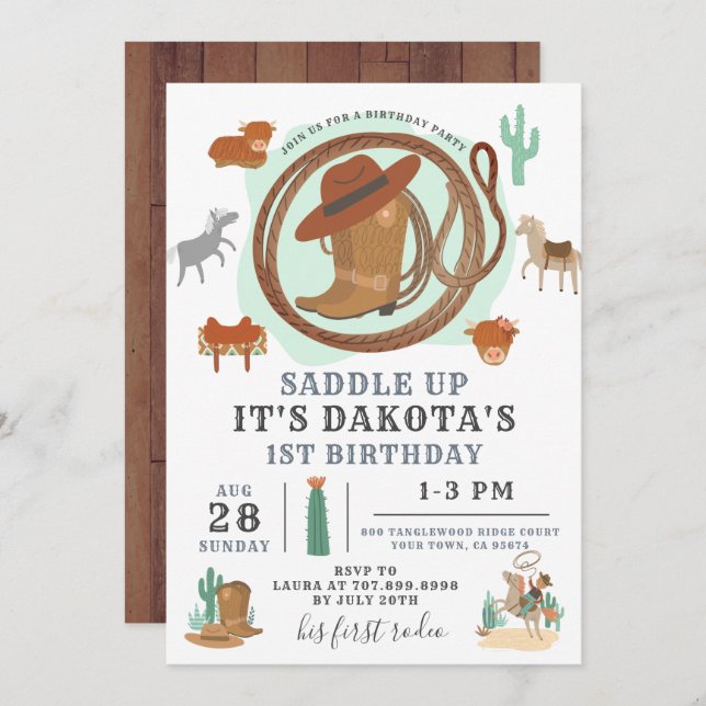Cowboy Birthday Invitation (Front/Back)