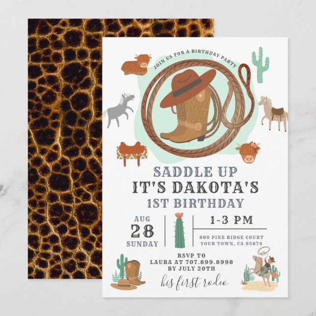 Cowboy Birthday Invitation (Front/Back)